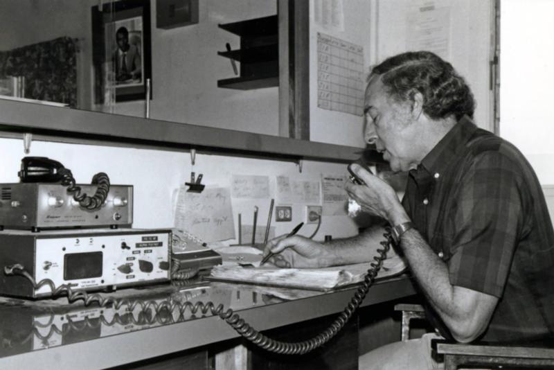 Archive photo showing JAARS operator using newer Codan SSB radio