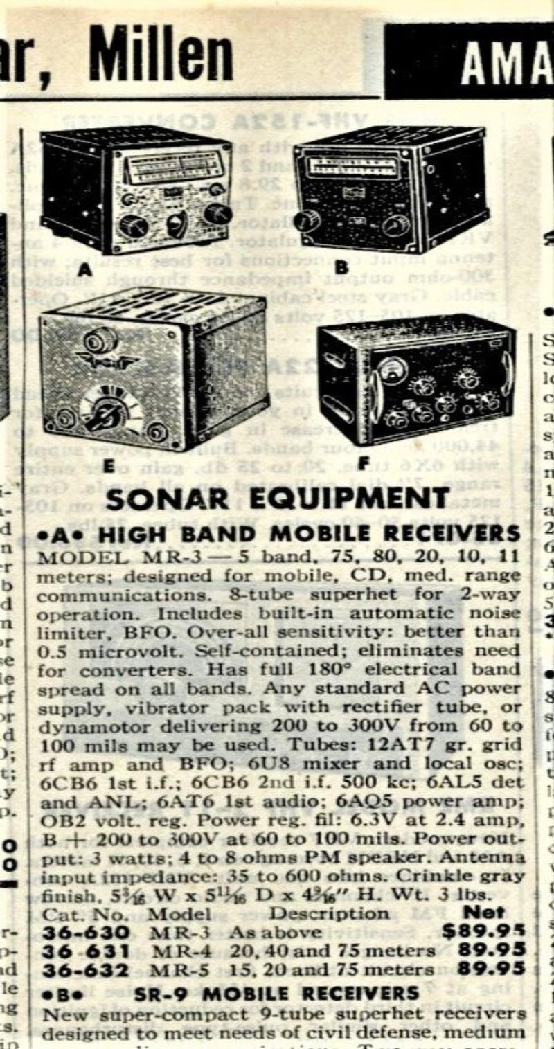 MR-3 ad from 1954 Radio Shack catalog