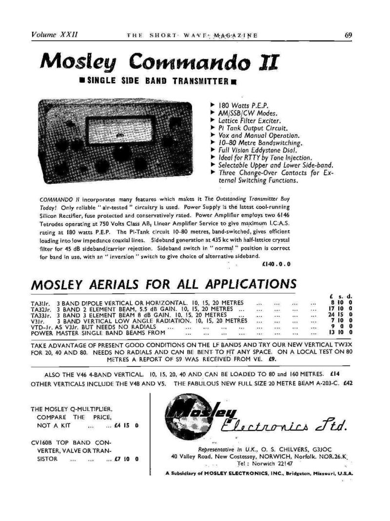 Mosley Commando II advert - Short Wave Magazine